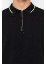 Trendyol Černé Regular / Regular Fit Zip Detailní Polo Neck tričko