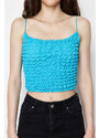 Trendyol Turquoise Textured Strap Crop Flexible Knitted Undershirt