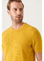 Avva Men's Mustard Textured Slim Fit Slim Fit Sweater T-shirt