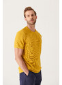 Avva Men's Mustard Textured Slim Fit Slim Fit Sweater T-shirt