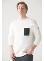 Avva Men's White Crew Neck 3 Thread Fleece Printed Regular Fit Sweatshirt