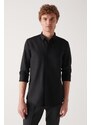 Avva Men's Black Oxford Bottom Brit Collar Slim Fit Slim Fit Shirt