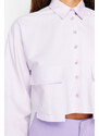 Trendyol Lilac Crop Pocket Detailed Woven Shirt
