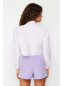 Trendyol Lilac Crop Pocket Detailed Woven Shirt