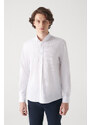 Avva Men's White Seersucker Buttoned Collar Comfort Fit Relaxed Cut Shirt