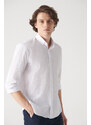 Avva Men's White Seersucker Buttoned Collar Comfort Fit Relaxed Cut Shirt