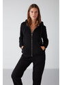 GRIMELANGE Carlota Women's Relaxed Fit Hooded Zipper Black Sweatshir