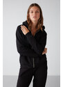 GRIMELANGE Carlota Women's Relaxed Fit Hooded Zipper Black Sweatshir