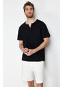 Trendyol Black Regular/Regular Fit Textured Cropped Collar 100% Cotton T-Shirt