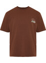 Trendyol Brown Oversize Mushroom Embroidery 100% Cotton T-Shirt