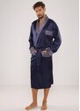 Men's bathrobe De Lafense 940 Satin M-4XL navy blue 042