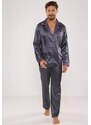 Pyjamas De Lafense 939 Satin L/R M-4XL Men's Zip-Up Grey 090