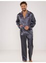 Pyjamas De Lafense 939 Satin L/R M-4XL Men's Zip-Up Grey 090