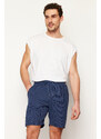 Trendyol Indigo Slim/Narrow Cut Textured Waffle Rubber Waisted Corded Shorts