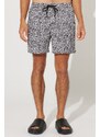 ALTINYILDIZ CLASSICS Men's White-Black Standard Fit, Normal Cut, Pocket Quick Dry Patterned Marine Shorts.