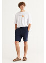 ALTINYILDIZ CLASSICS Men's Navy Blue Standard Fit Normal Cut Cotton Shorts with Pocket.