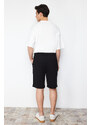 Trendyol Black Regular/Regular Fit Ribbed Labeled Elastic Waist Shorts