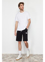 Trendyol Black Regular/Regular Fit Ribbed Labeled Elastic Waist Shorts