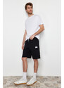 Trendyol Black Regular/Regular Fit Ribbed Labeled Elastic Waist Shorts