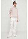 Mikina Calvin Klein Jeans dámská, růžová barva, s kapucí, s aplikací