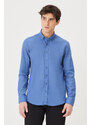 AC&Co / Altınyıldız Classics Men's Indigo Slim Fit Buttoned Collar Linen Look 100% Cotton Flared Shirt