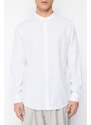 Trendyol White Regular Fit Large Collar Embroidery Detail 100% Cotton Shirt