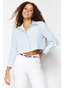 Trendyol Light Blue Collar Stone Detailed Cotton Crop Woven Shirt