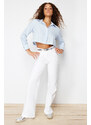 Trendyol Light Blue Collar Stone Detailed Cotton Crop Woven Shirt