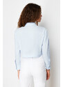 Trendyol Light Blue Collar Stone Detailed Cotton Crop Woven Shirt