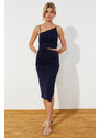 Trendyol Navy Blue Cut Out Fitted Stretch Knitted Midi Dress with Slit