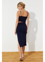 Trendyol Navy Blue Cut Out Fitted Stretch Knitted Midi Dress with Slit