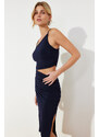 Trendyol Navy Blue Cut Out Fitted Stretch Knitted Midi Dress with Slit