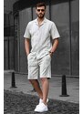 Madmext Men's Gray Striped Shorts Set 6701