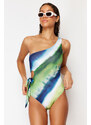 Trendyol Striped One-Shoulder Tie High Leg Regular Swimsuit