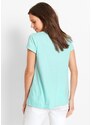 bonprix Bavlněné tričko s krajkou, krátký rukáv Modrá