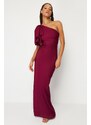 Trendyol Damson Plain Fitted Woven Evening Dress & Prom Dress