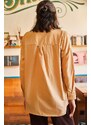 Olalook Women's Camel Bird with Sequin Detail Woven Boyfriend Shirt