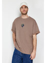 Trendyol Limited Edition Mink Oversize Snake Embroidery Thick Premium T-Shirt