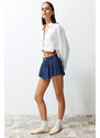 Trendyol Navy Pleated Denim Shorts & Bermuda