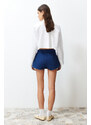 Trendyol Navy Pleated Denim Shorts & Bermuda