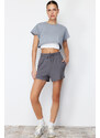 Trendyol Anthracite Elastic Waist Basic Soft Buttoned Knitted Shorts & Bermuda