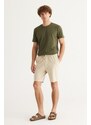 ALTINYILDIZ CLASSICS Men's Beige Standard Fit Regular Cut Cotton Shorts with Pocket.