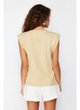 Trendyol Dark Beige 100% Cotton Wadding Look Basic Crew Neck Knitted T-Shirt