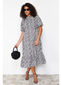 Trendyol Curve Cream High Neck Animal Patterned Woven Dress