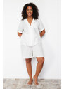 Trendyol Curve Ecru Jacquard Woven Plus Size Pajamas Set