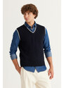 AC&Co / Altınyıldız Classics Men's Navy Blue Standard Fit Regular Fit V Neck Cotton Knitwear Sweater