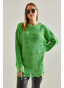 Bianco Lucci Women's Muline Oversize Ripped Detailed Knitwear Sweater