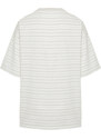 Trendyol Ecru Oversize/Wide Cut Striped Label Short Sleeve Textured T-Shirt