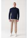 Avva Men's Navy Blue Half Turtleneck Wool Blended Standard Fit Normal Cut Knitwear Sweater