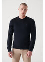 Avva Men's Black V Neck Wool Blended Regular Fit Knitwear Sweater